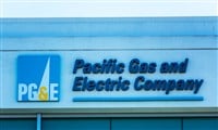 PGE, Pacific Gas and Electric, sign atop company office in San Francisco Bay Area - California, USA