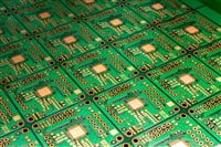 A printed circuit board in blue - stock image